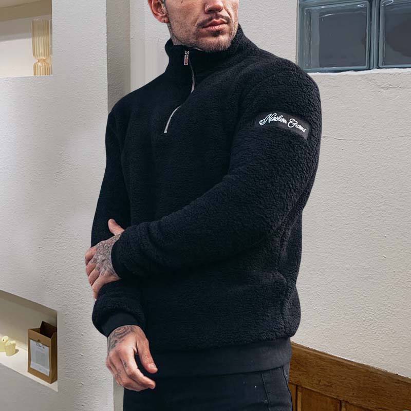 Black Stand Collar Plush Sweater