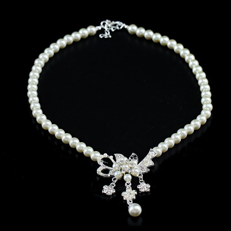 Crystal Diamond Pearl Necklace and Earring Set