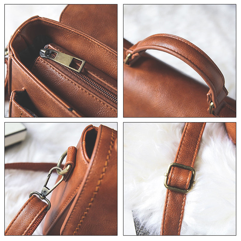 Vintage Unique Buckle Washed Leather Bag