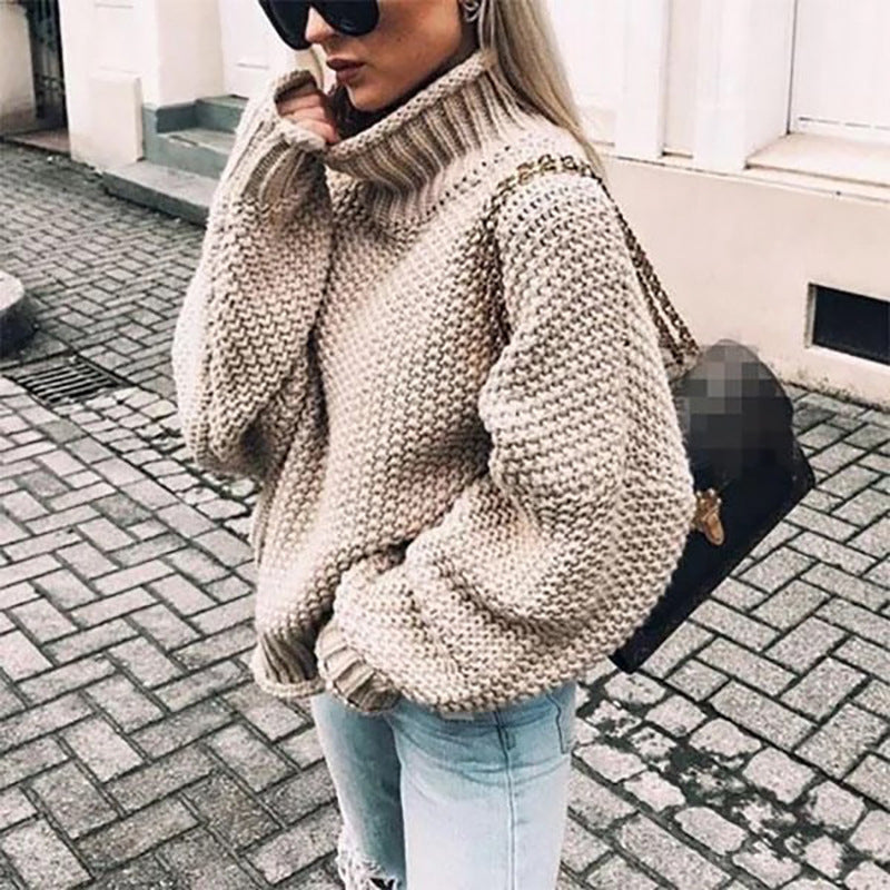 Solid Color Long Sleeve Turtleneck Pullover Sweater