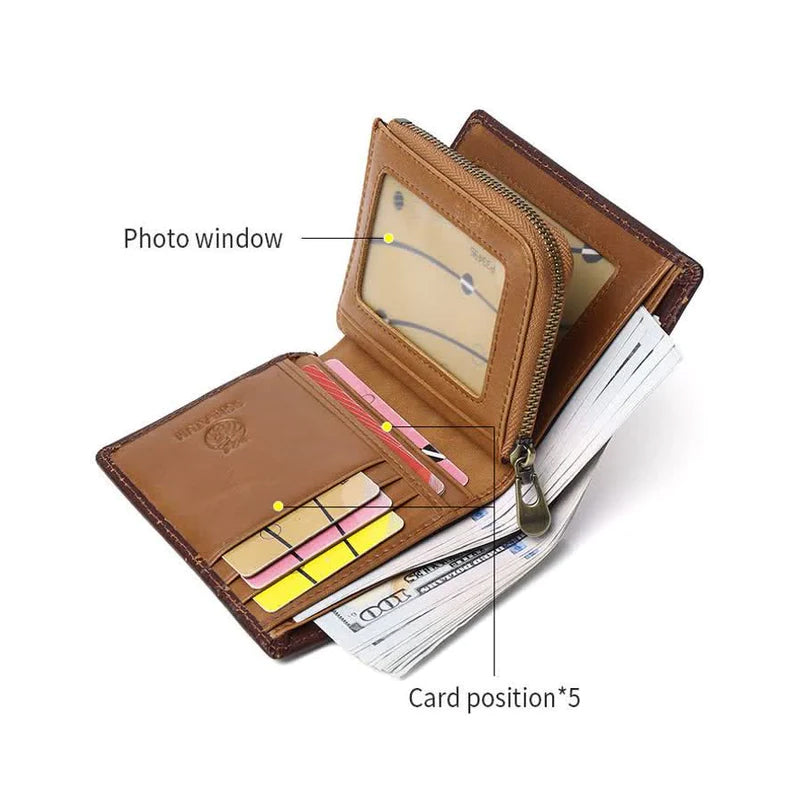 Men's Leather Bifold Wallet with Anti-theft RFID Blocking