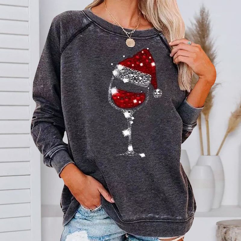 Christmas Wine Glass Print Sweatshirt