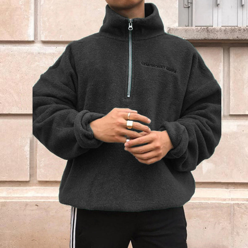Zipped Stand-up Collar Sweatshirt