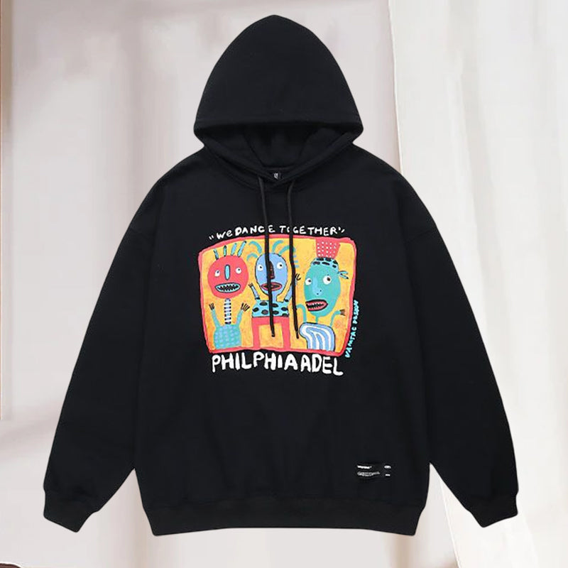 Ladies Autumn Cartoon Graffiti Print Hoodie