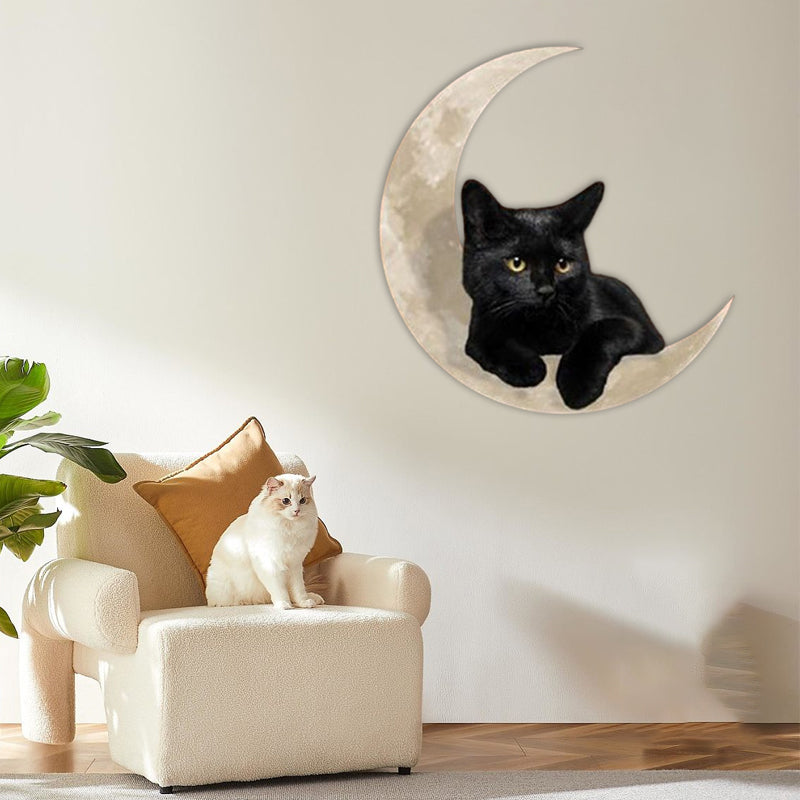 Black Cat Moon Hanging Metal Sign