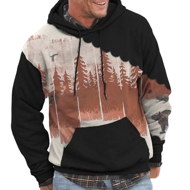 Round Neck Botanical Print Hoodie Sweatshirt