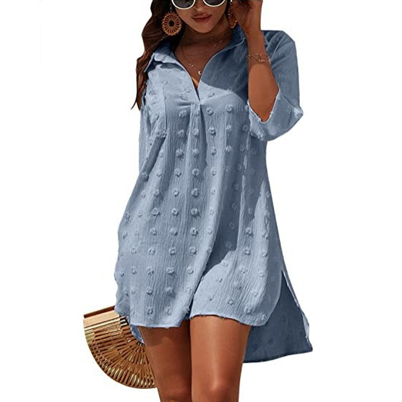 Chiffon Jacquard Big Pom Loose Casual Shirt