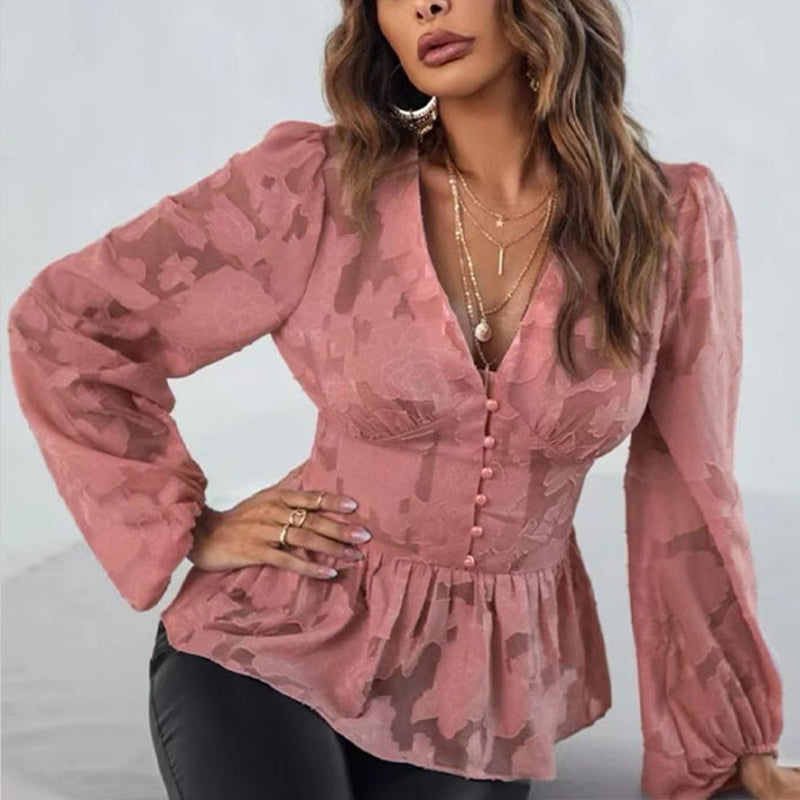 Jacquard Waist Chiffon Shirt