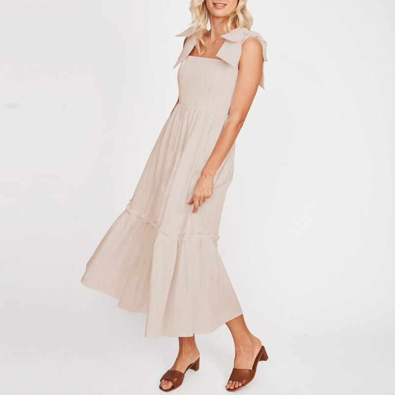 Plain Lace-Up Ruffle Dress