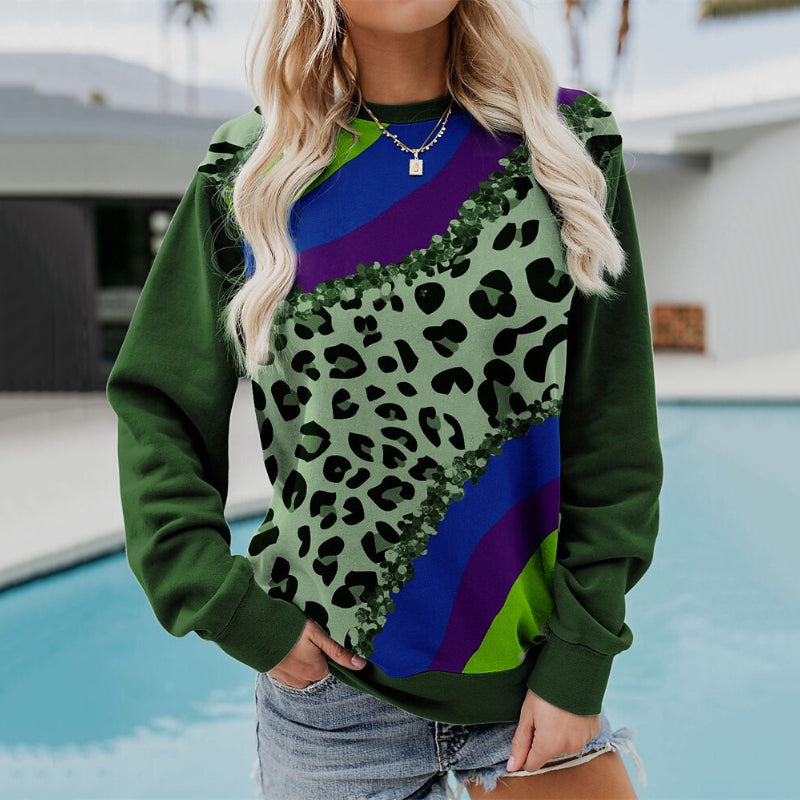 Leopard Print Casual Crew Neck Sweatshirt