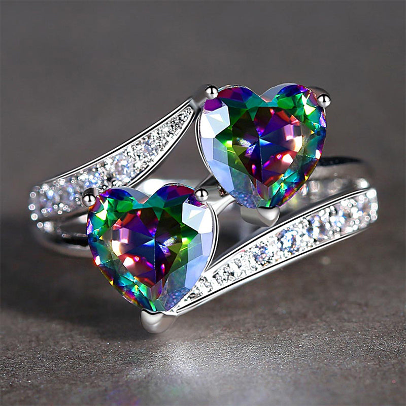 Double Heart Zircon Ring