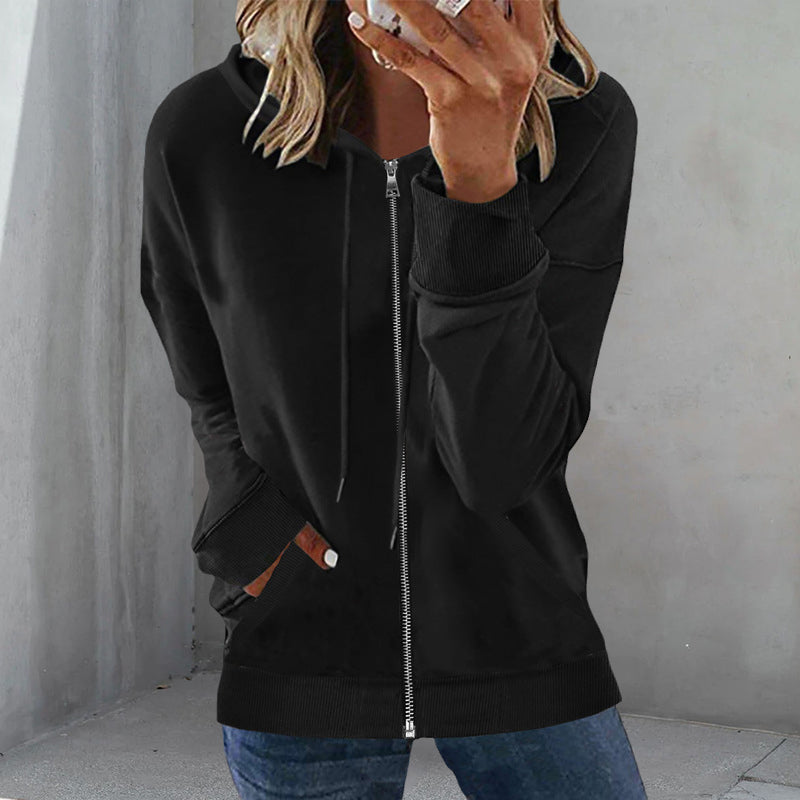 Zip Casual Solid Hooded Jacket
