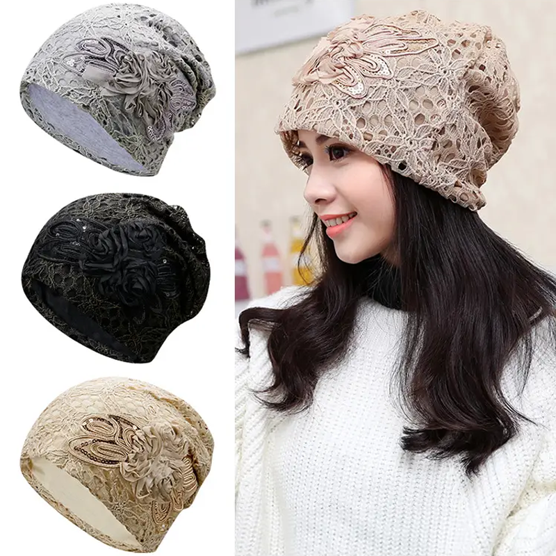 New Lace Embossing Skull Cap