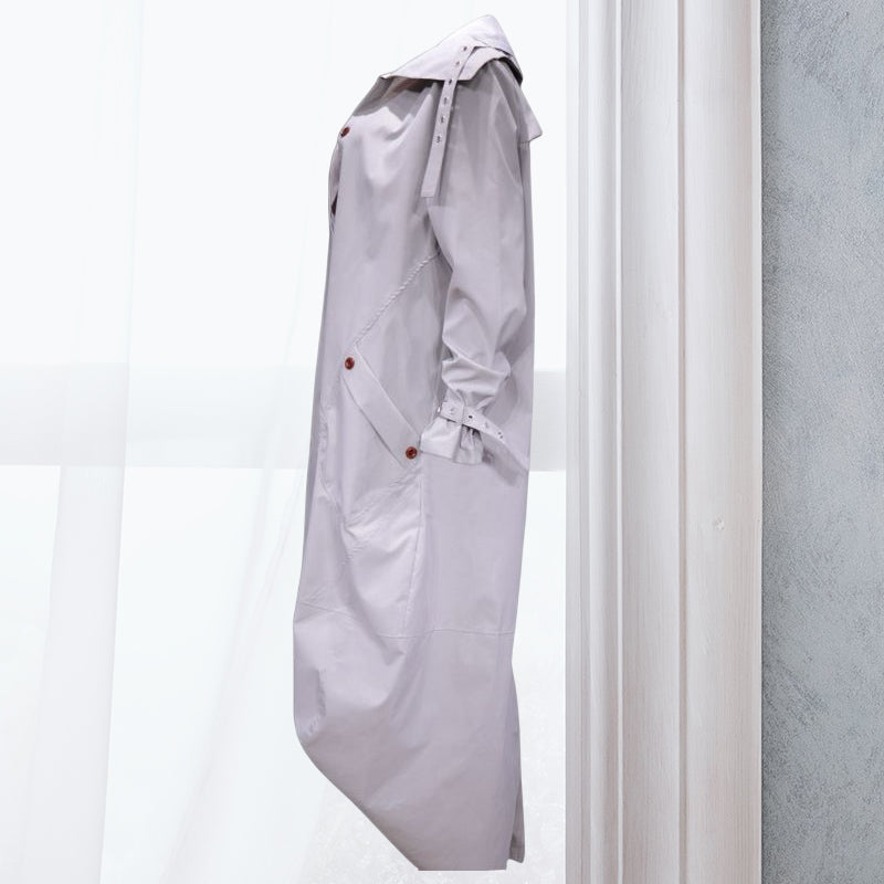 Single Breasted Pocket Design Belted Hem Trench Coat