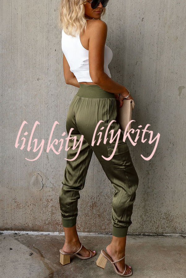 Lilykity Luxe Look Satin High Waist Pocketed Joggers