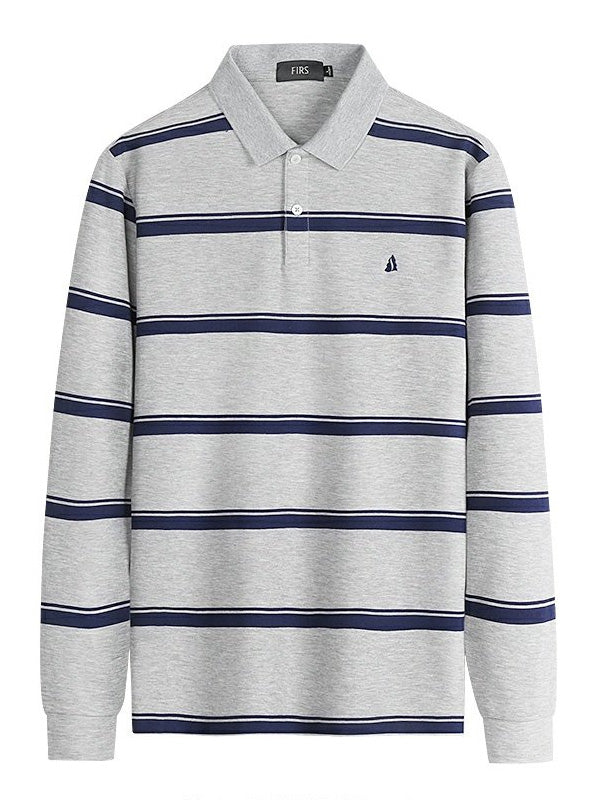 Men's Striped Long Sleeve Lapel Commuting Polo Shirt