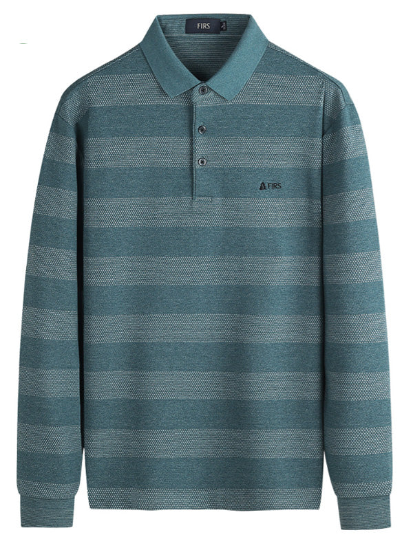 Men's Jacquard Stripe Casual Long-Sleeve POLO Shirt