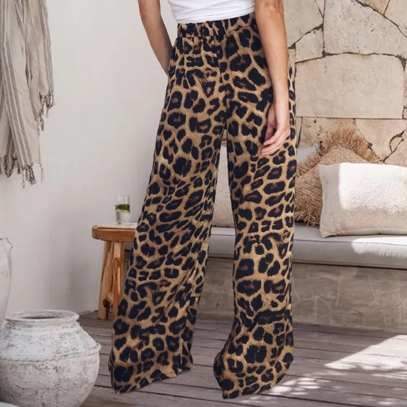 High Waist Leopard Print Wide Leg Pants