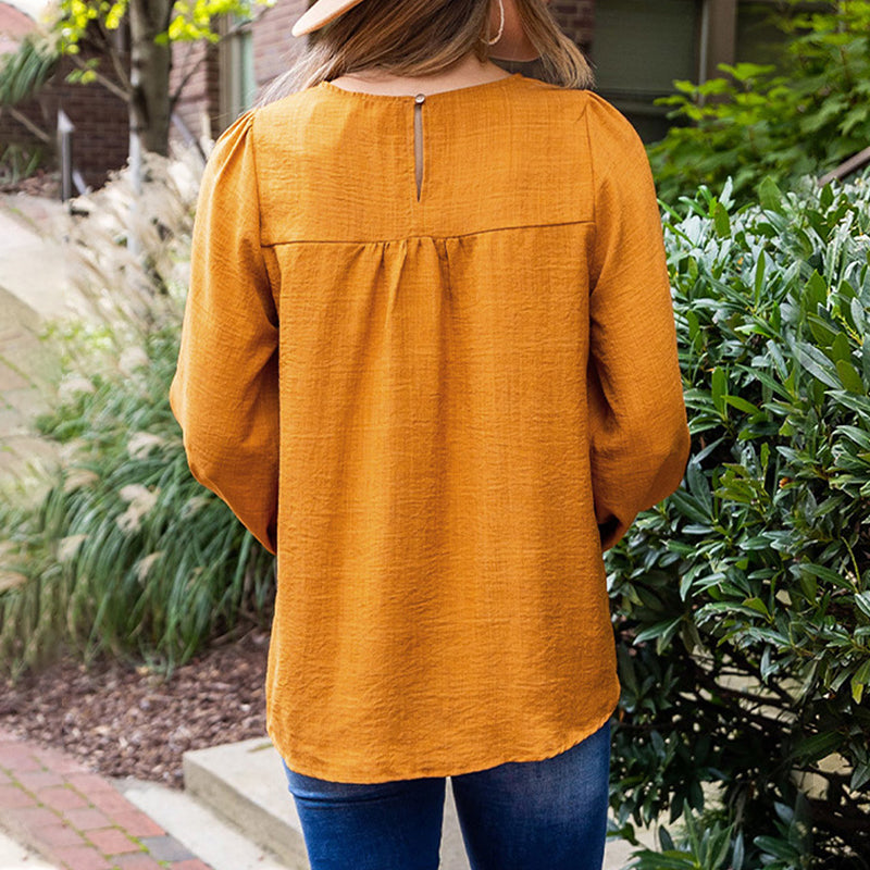 Ethnic Puff Sleeve Loose Crew Neck Pullover Top