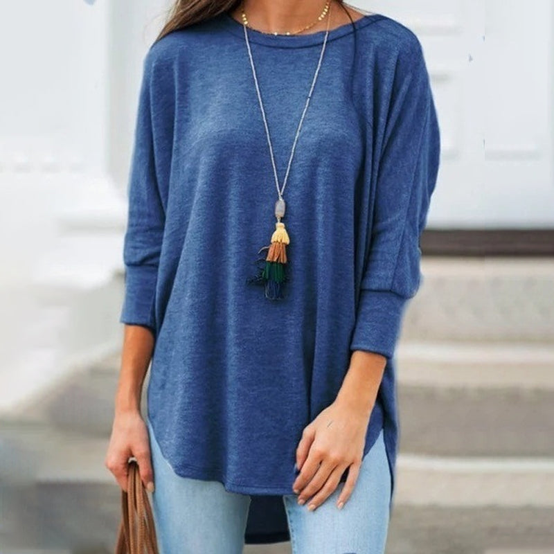 Loose Crew Neck Hem Irregular Solid Color T-Shirt