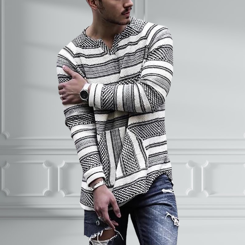 V-Neck Long Sleeve Striped T-Shirt