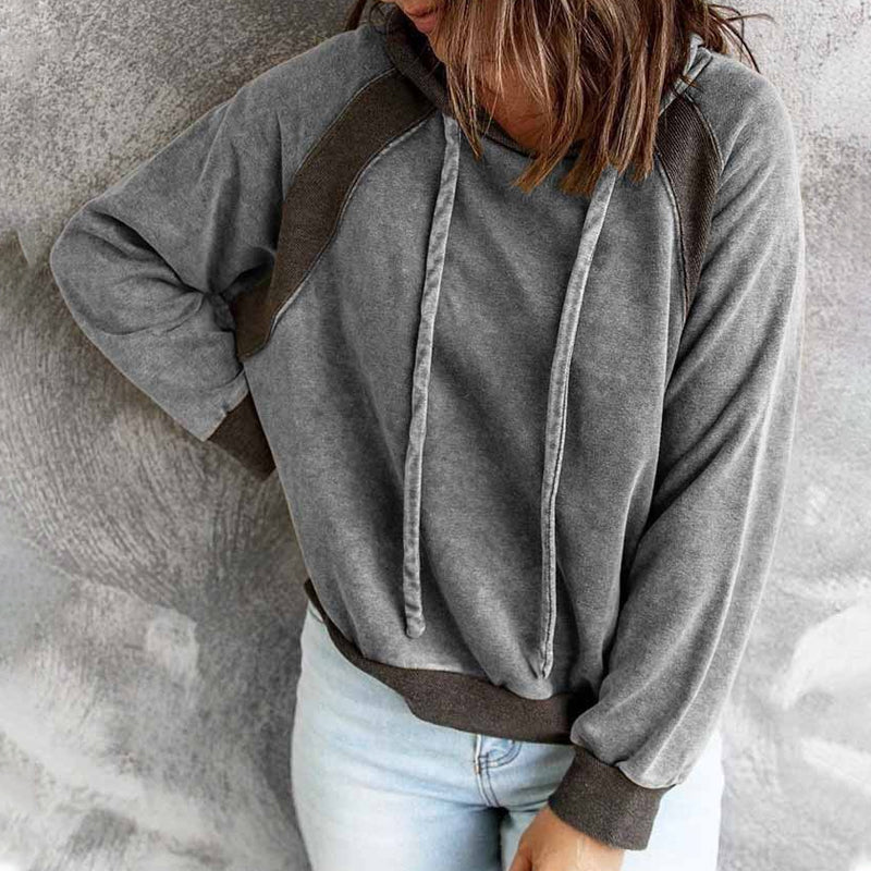 Casual Panel Hooded Long Sleeve Sweatshirt