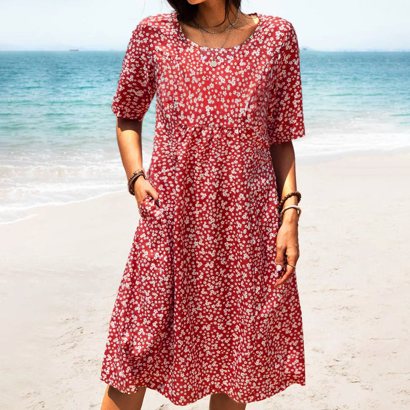 Floral Crew Neck Beach Dress