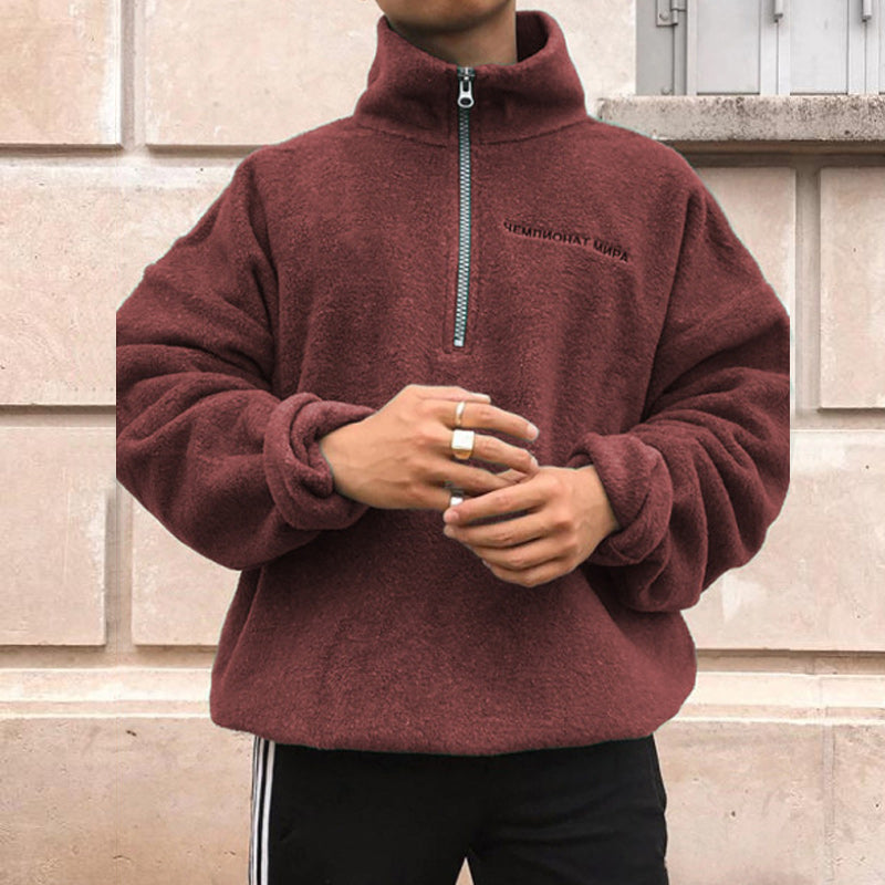 Zipped Stand-up Collar Sweatshirt