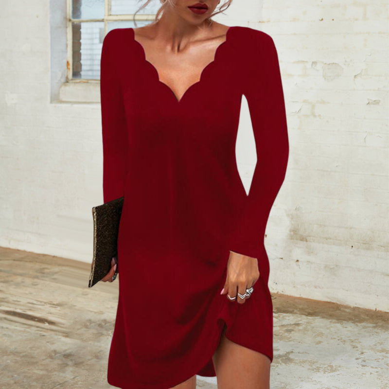 Solid Color Casual Deep V Dress