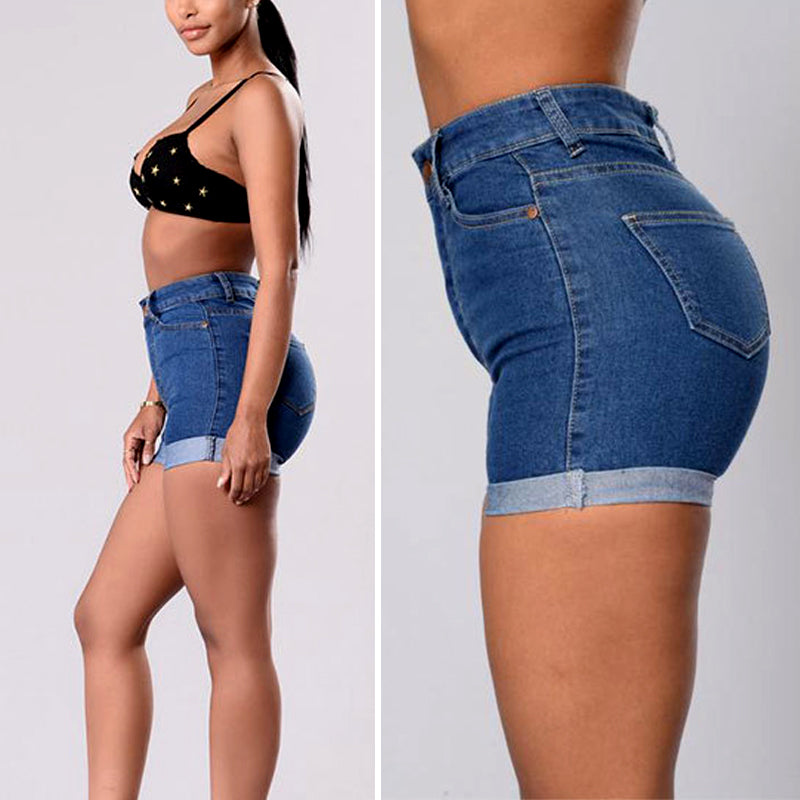 Roll Hem High Waist Denim Shorts