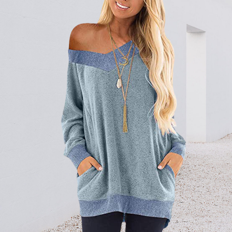 V Neck Contrast Pocket Sweatshirt