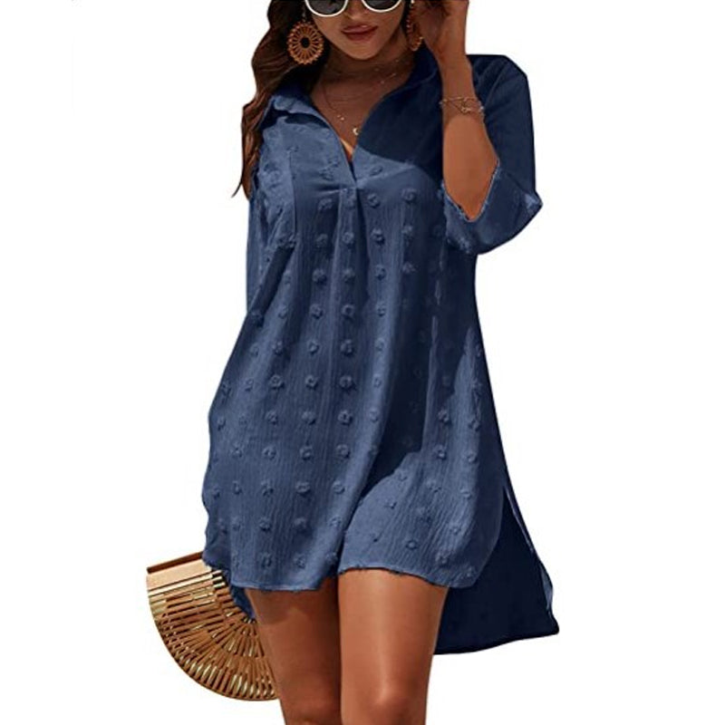 Chiffon Jacquard Big Pom Loose Casual Shirt