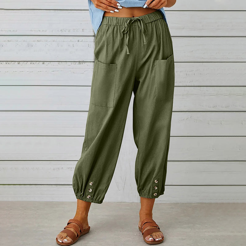 High Waist Button Cropped Pants