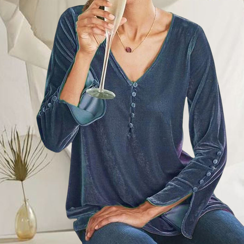 Gold Velvet V-Neck Top