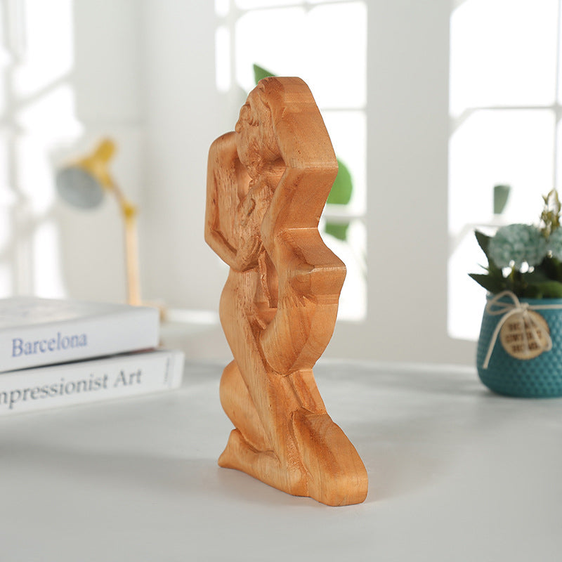 Creative Couple Wood Carving Home Decorative