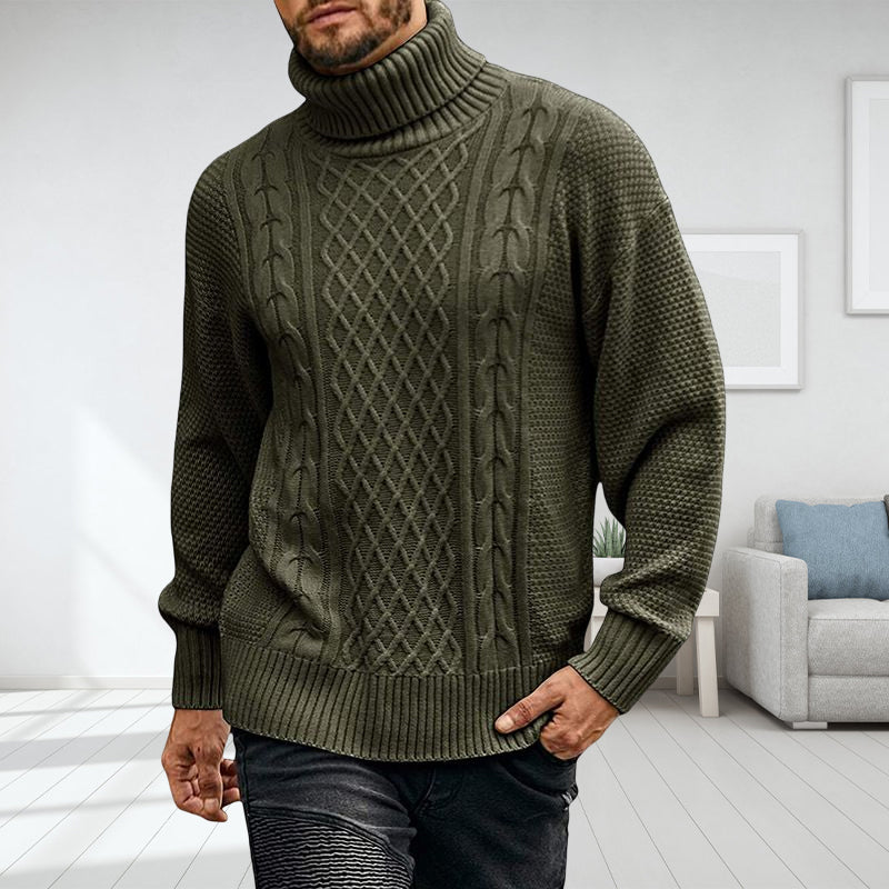 Men's Solid Long-sleeved Knit Turtleneck Sweater