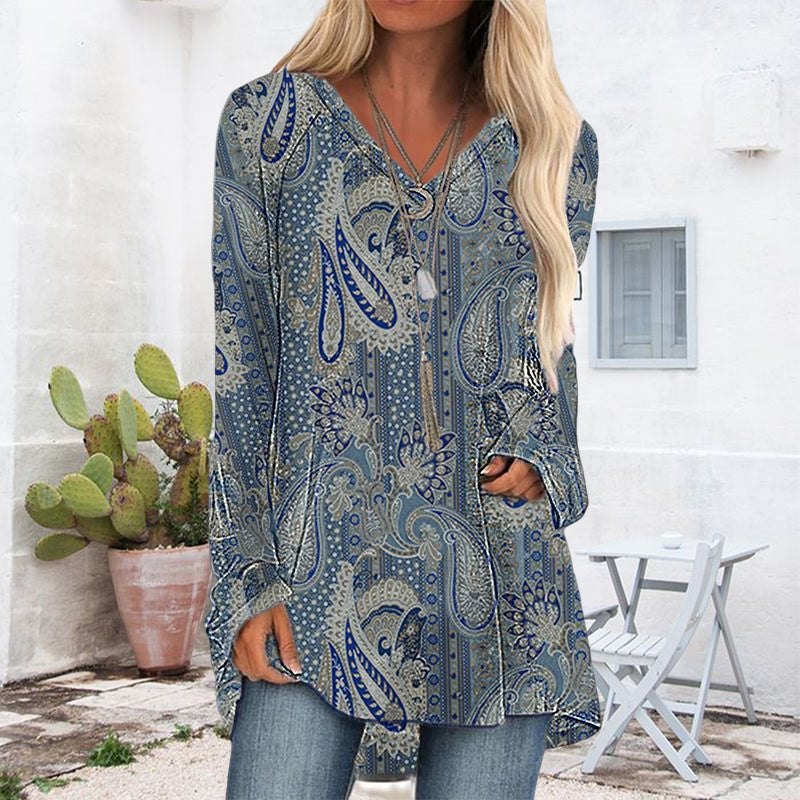 Long Sleeve Top with Paisley Print