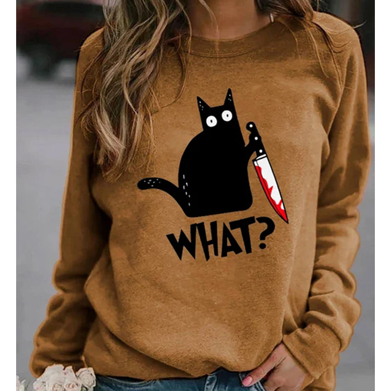 Halloween Fun Print Black Cat Sweatshirt
