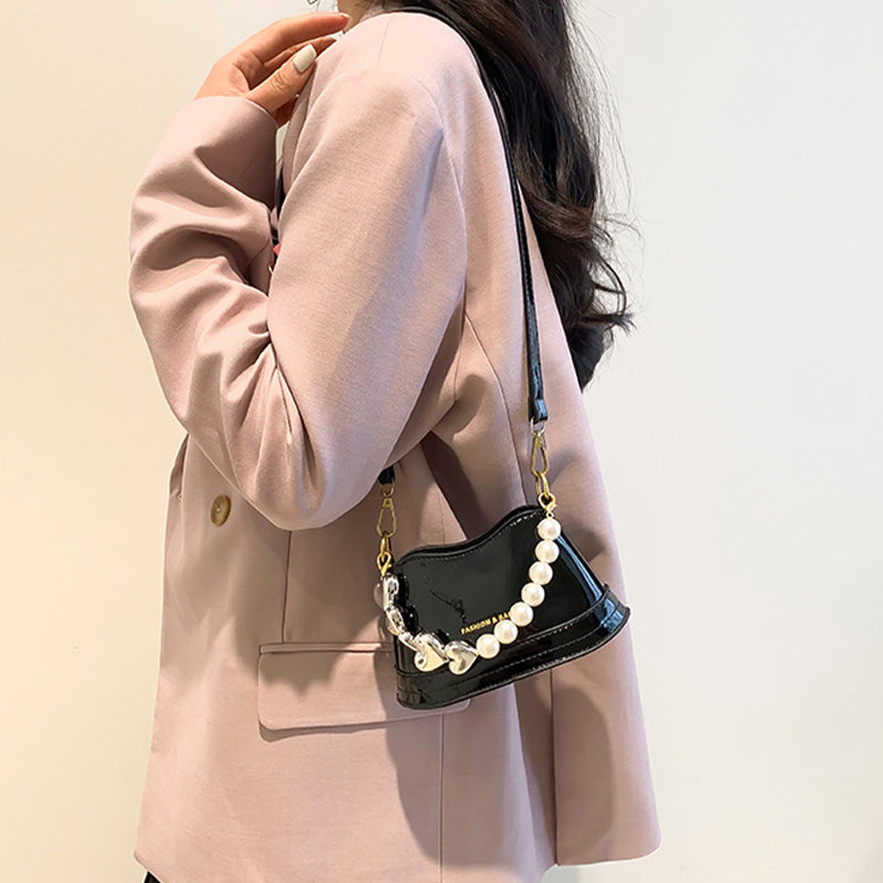 Mirror Laser Diagonal Pearl Handbag