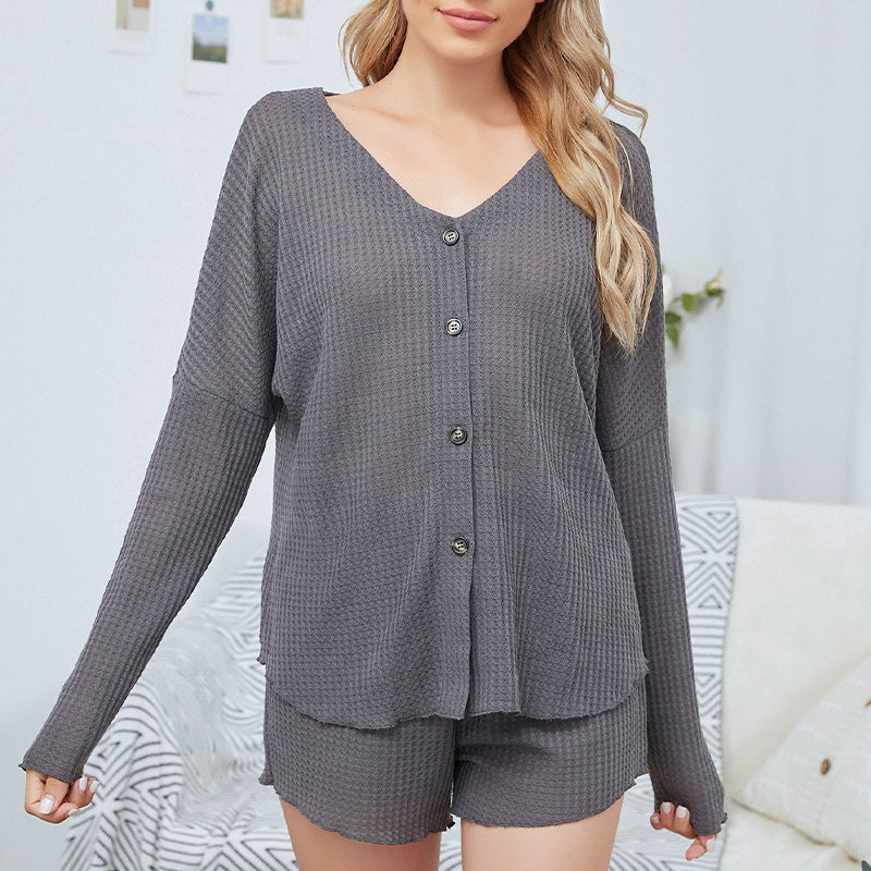 Ladies Sexy Long Sleeve Shorts Loungewear Set