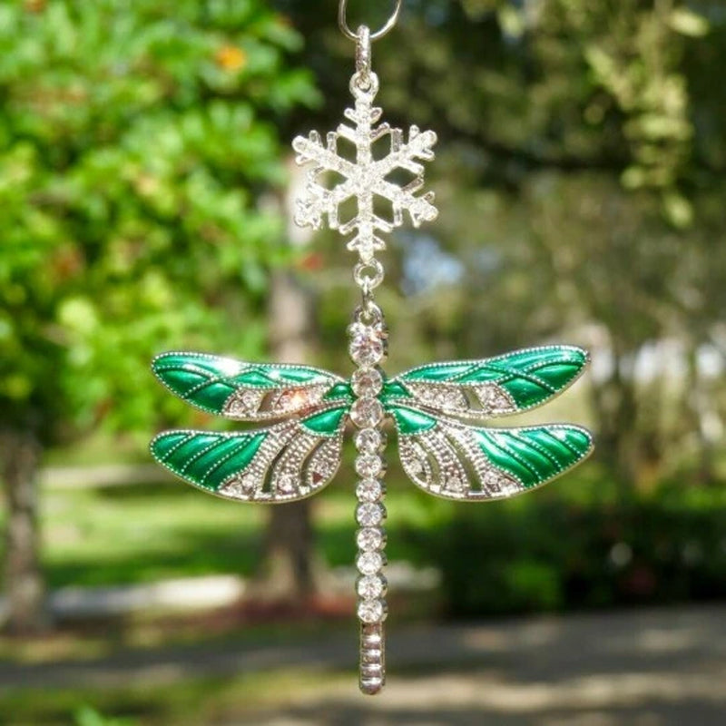 Snowflake Dragonfly Glittering Christmas Ornament