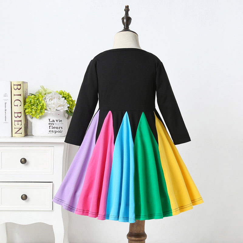 Round Neck Spelling Color Rainbow Princess Dress