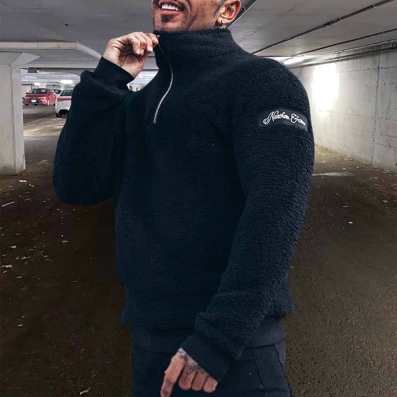 Black Stand Collar Plush Sweater