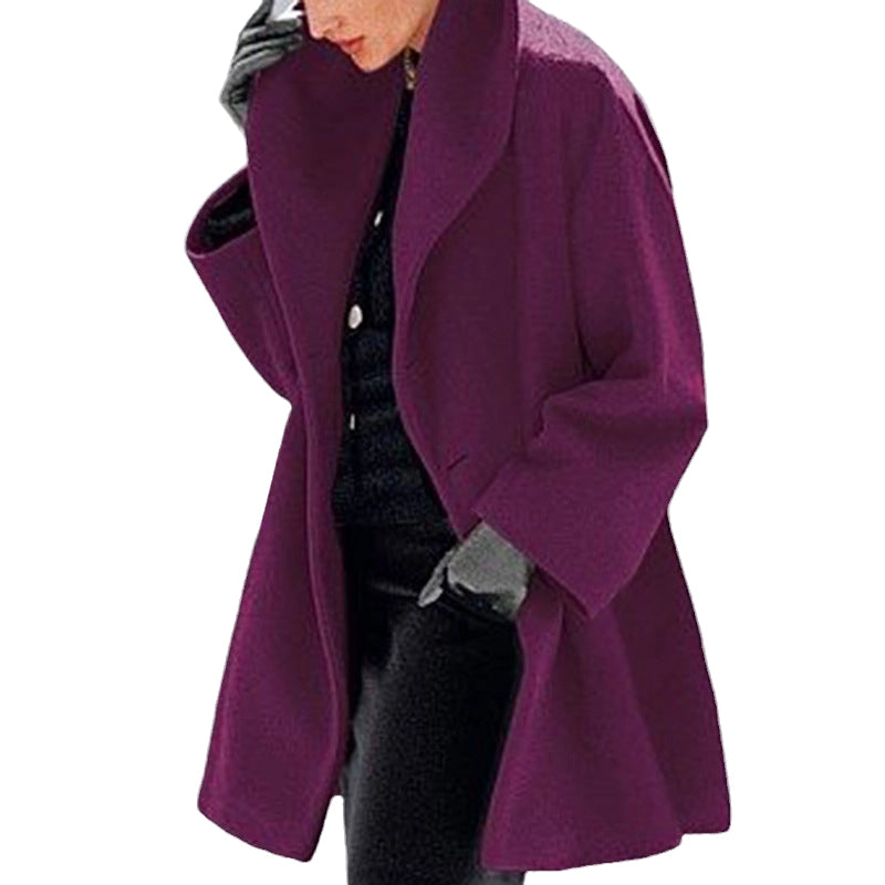 Round Neck Loose Hooded Woolen Coat