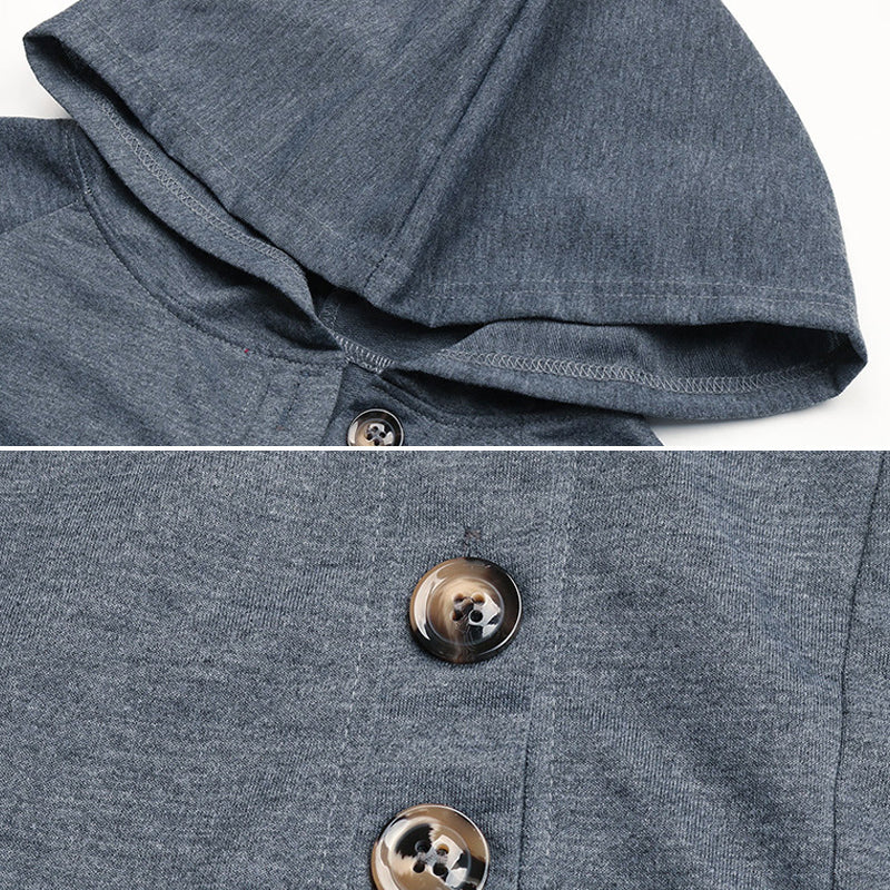 Button Hooded Sweatshirt