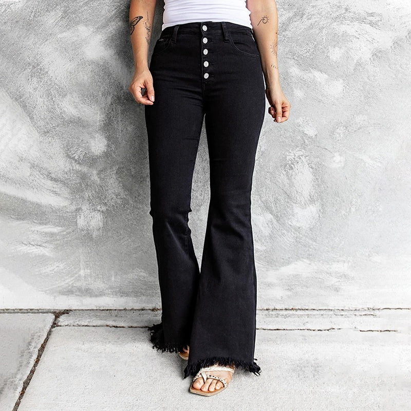 Multi-button Flared Jeans