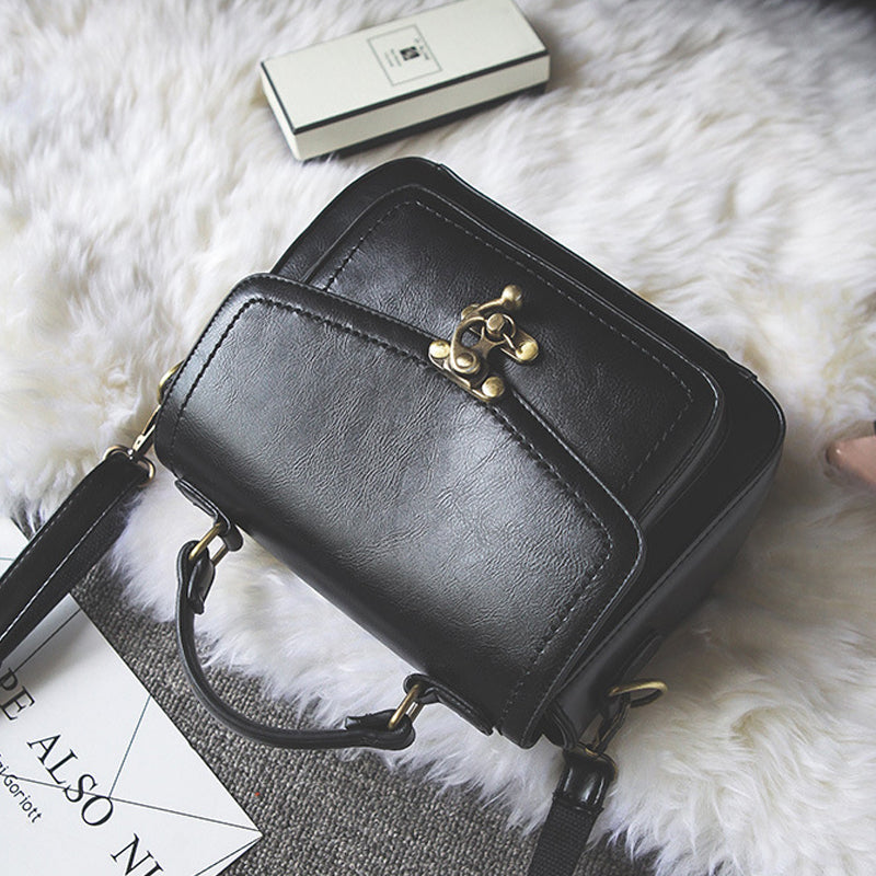 Vintage Unique Buckle Washed Leather Bag