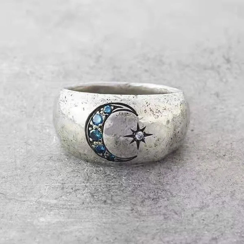 Silver Star Moon Sun Ring