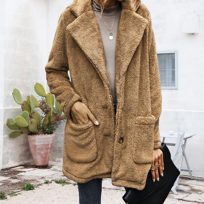 Thickened Plush Coat With Lapels