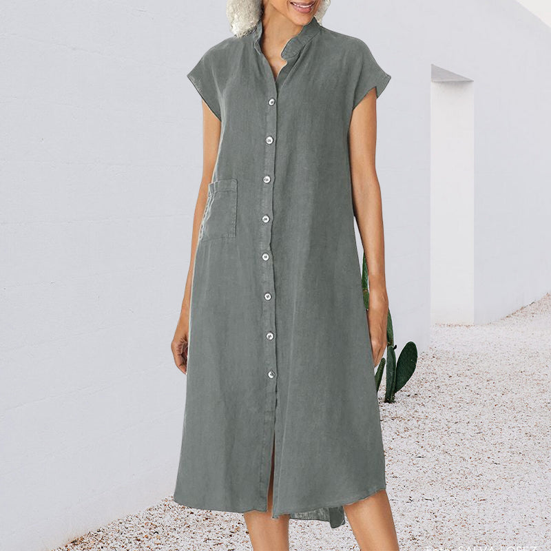 Women's Button-down Cotton Linen Loose Dress